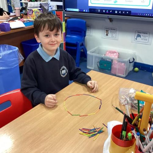 P4A have been revising their knowledge of 2D shapes including the number of curved\straight sides and vertices they have by making them using a range of materials!
