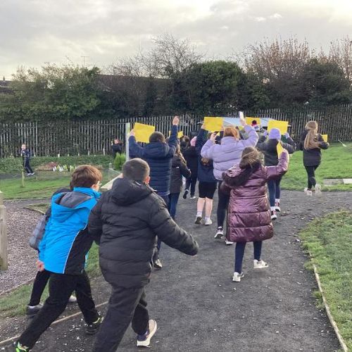 21/11/24 Today, we took part in a mock protest to highlight and petition for single use plastics to be banned.