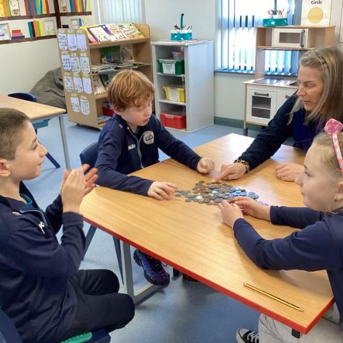 Using coins to make different money amounts.