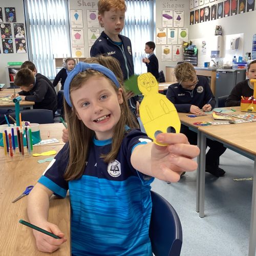 Creating stories through the use of puppets.