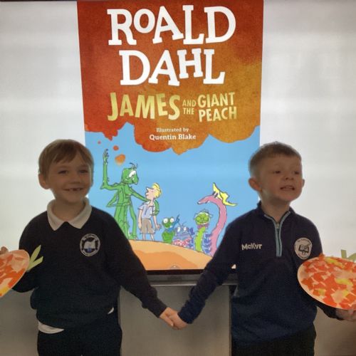 Ronald Dahl Day: we created a peach collage based on the book 'James and the Giant Peach'.