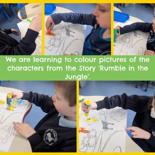 Colouring characters from the story ‘Rumble in the Jungle’.